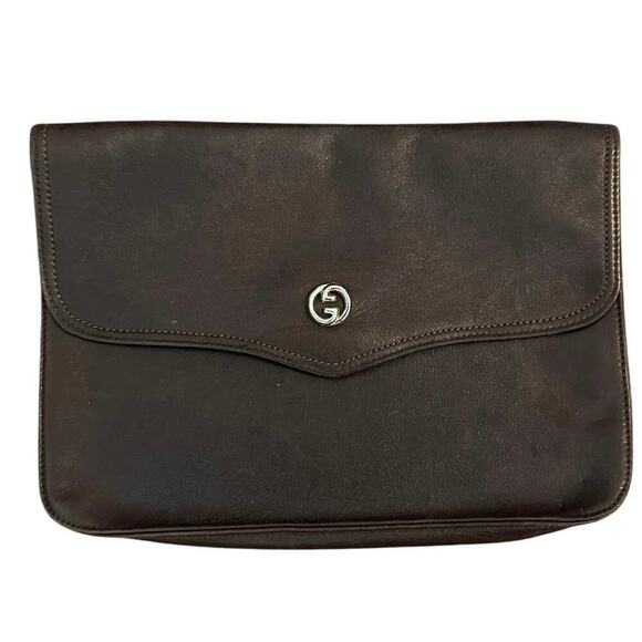 Vintage Gucci Brown Leather Clutch Pouch Bag pursedesigner